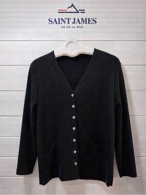 SAINT JAMES Classic Black Wool Cardigan Jacket Size M